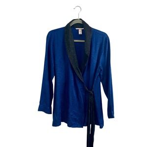 Victoria Secret Wrap Robe Jacket Top Cobalt Blue Black Zebra Jacquard Loungewear